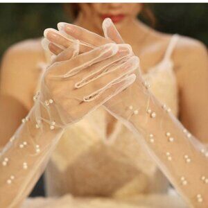 NWT Long Sheer Wedding Gloves with Pearls